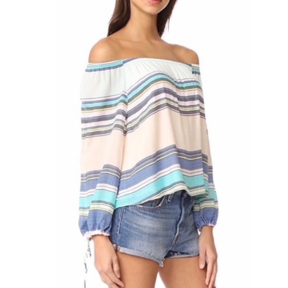 new Wildfox Couture ✰ Off Shoulder Variegated Stripe Top ✰ Light Blues ✰ Size XS - Picture 3 of 16
